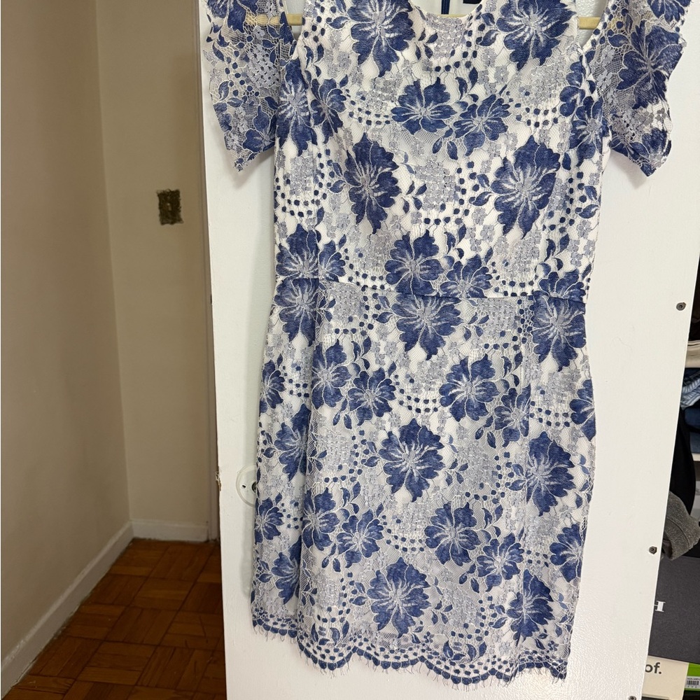 French Connection White and Blue Floral Mini Dress